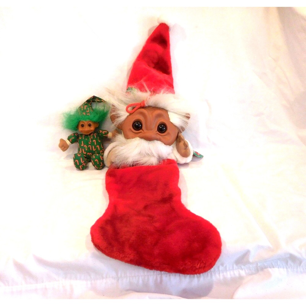 TROLL Large 31" Merry Christmas Stocking Retro Smithy Norfin + Lil Elf Troll Tag